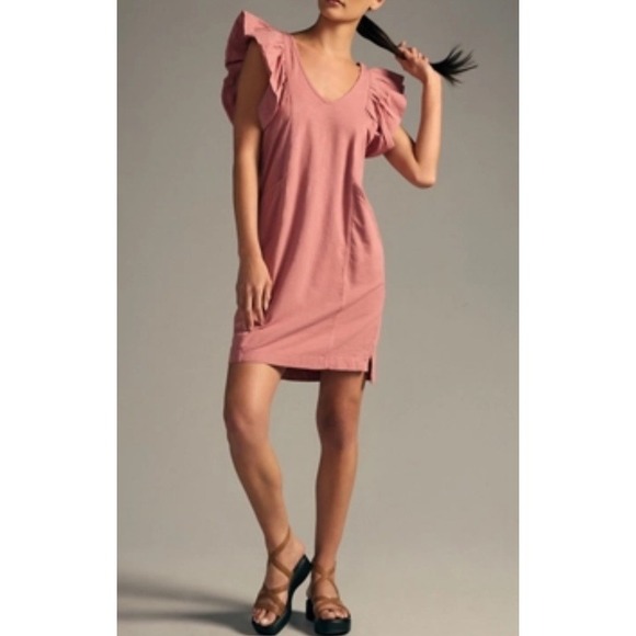 Anthropologie Daily Practice Dresses & Skirts - Daily Practice Anthropologie Flutter Sleeve Tee Dress Cotton in Dried Coral SZ M